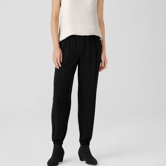 Eileen Fisher High Rise Jogger Pants With Pockets In Black Size S - Picture 1 of 9